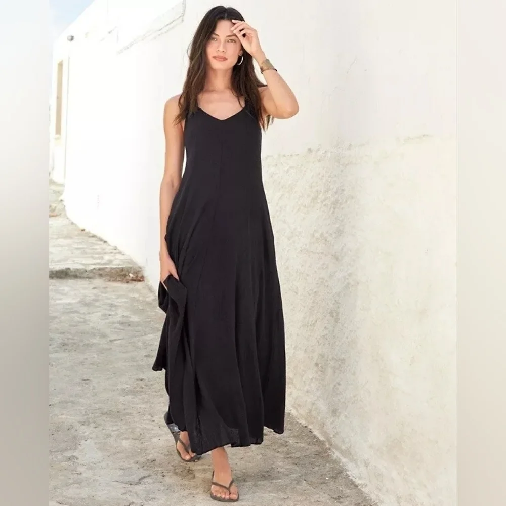 Garnett Hill sz medium petite cotton midi tank dress black